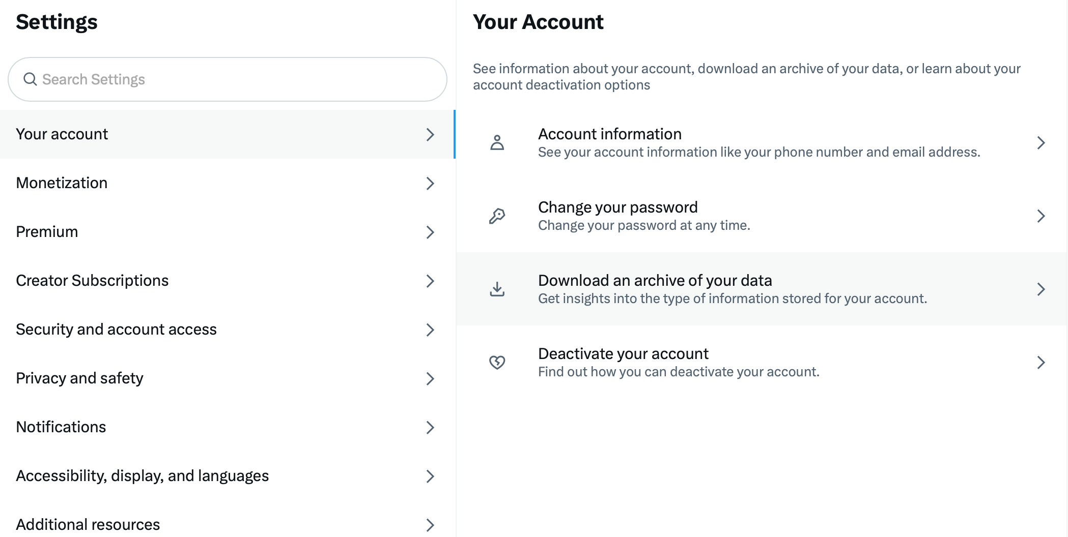 Select Your Account and Download an archive of your data.